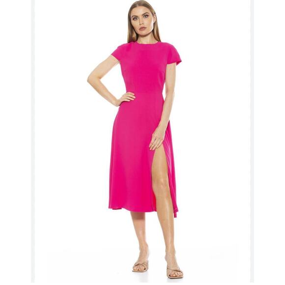 Alexis Admor Women’s Lily High Slit Midi Dress Sz 12 Fuchsia Pink Career  NWT - Picture 1 of 7